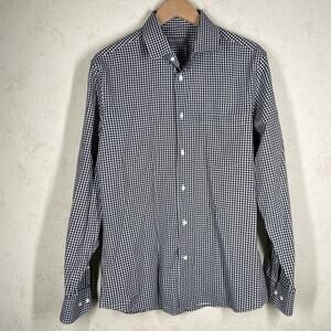 Indochino Men's Large Black and White Checked Button Down Shirt 100% cotton
